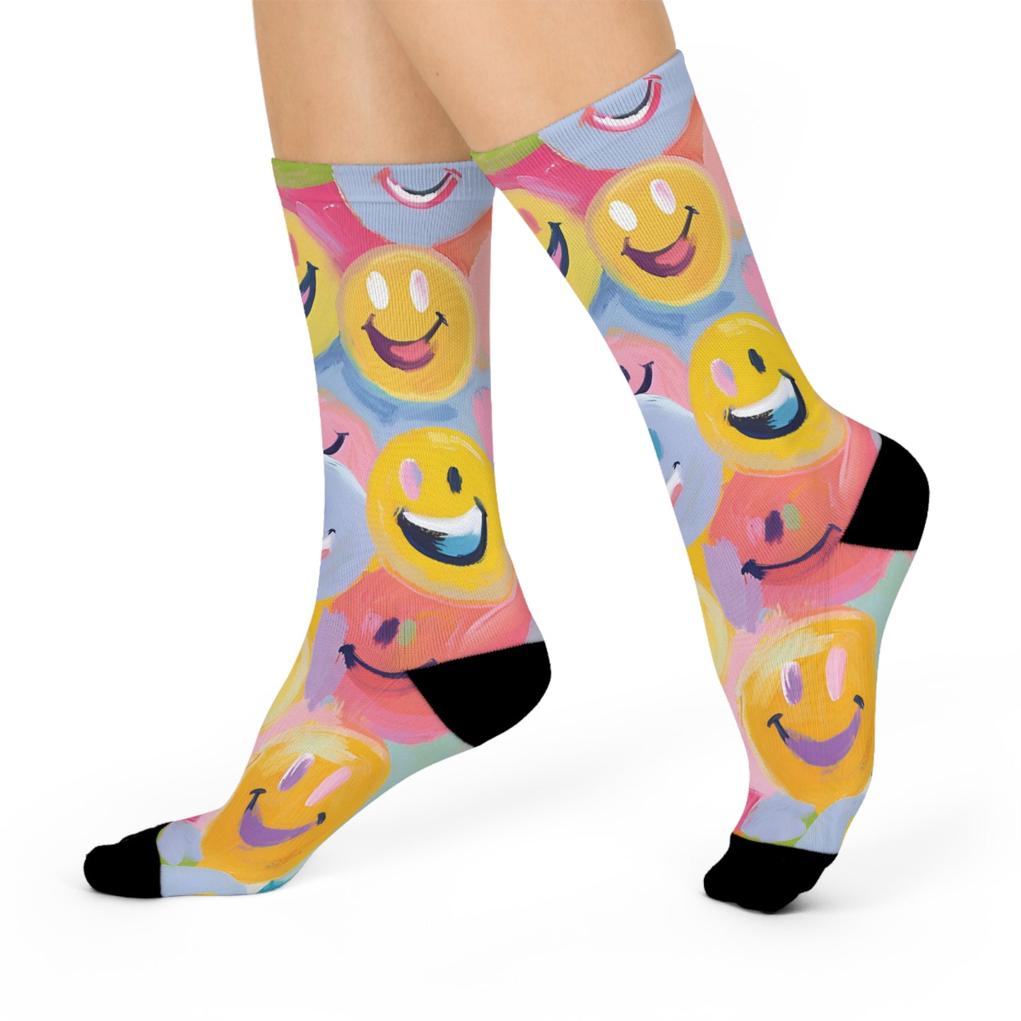 Colorful Smiley Face Crew Socks - Fun Cushioned Everyday Wear