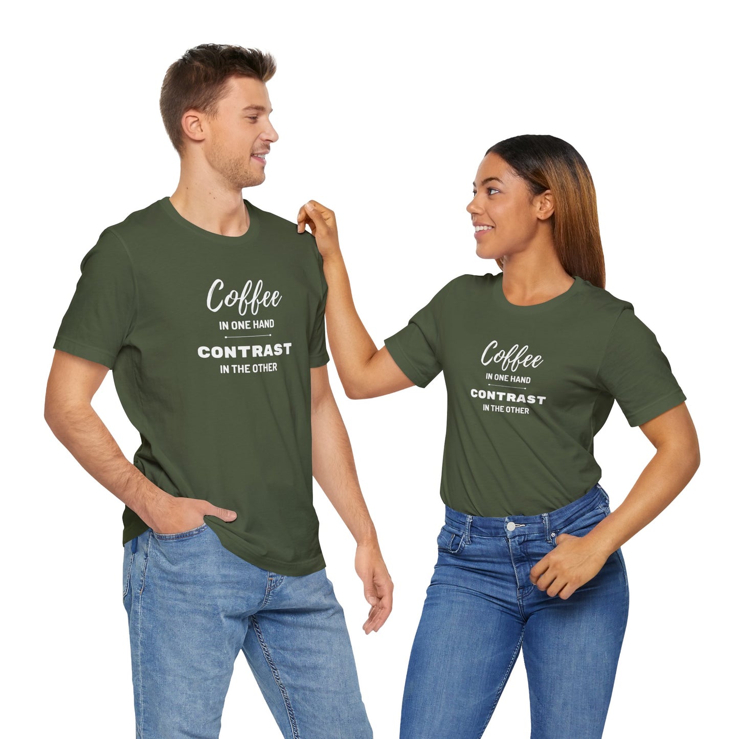 Unisex 'Coffee in one hand, contrast in the other' Short Sleeve Tee
