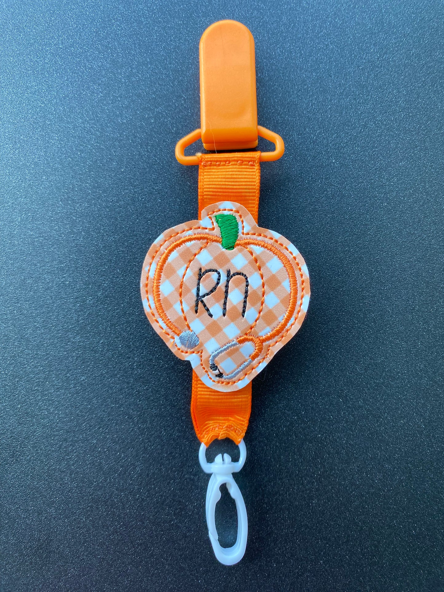 Pumpkin Fall RN nurse stethoscope bright orange MRI safe badge clip