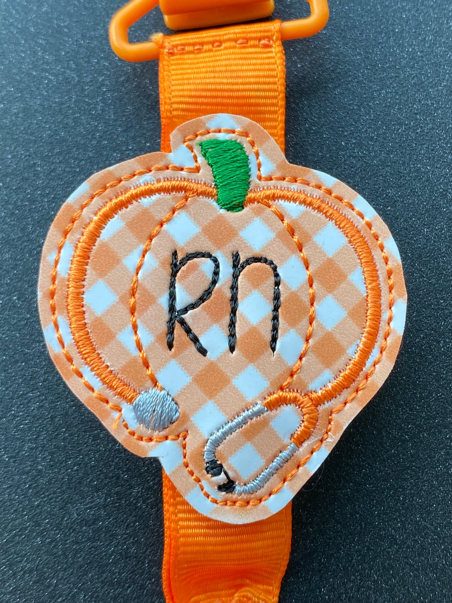 Pumpkin Fall RN nurse stethoscope bright orange MRI safe badge clip