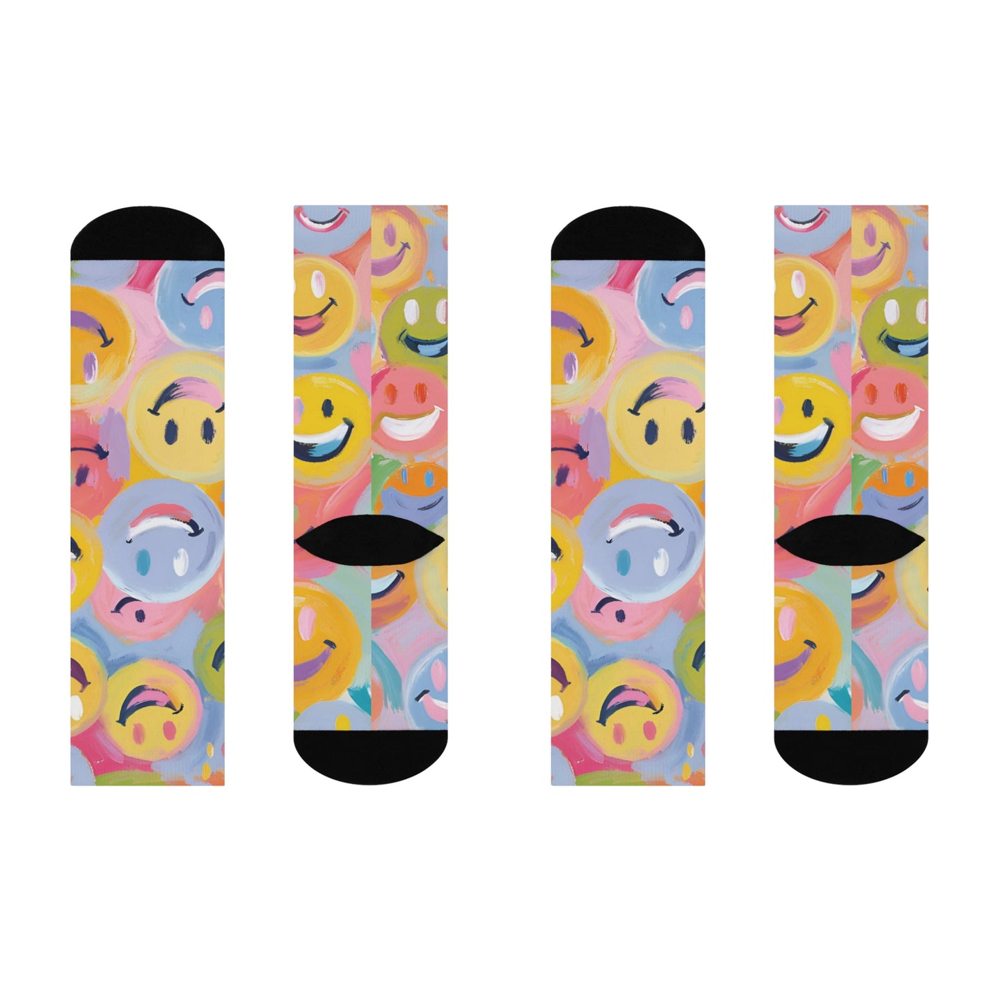 Colorful Smiley Face Crew Socks - Fun Cushioned Everyday Wear