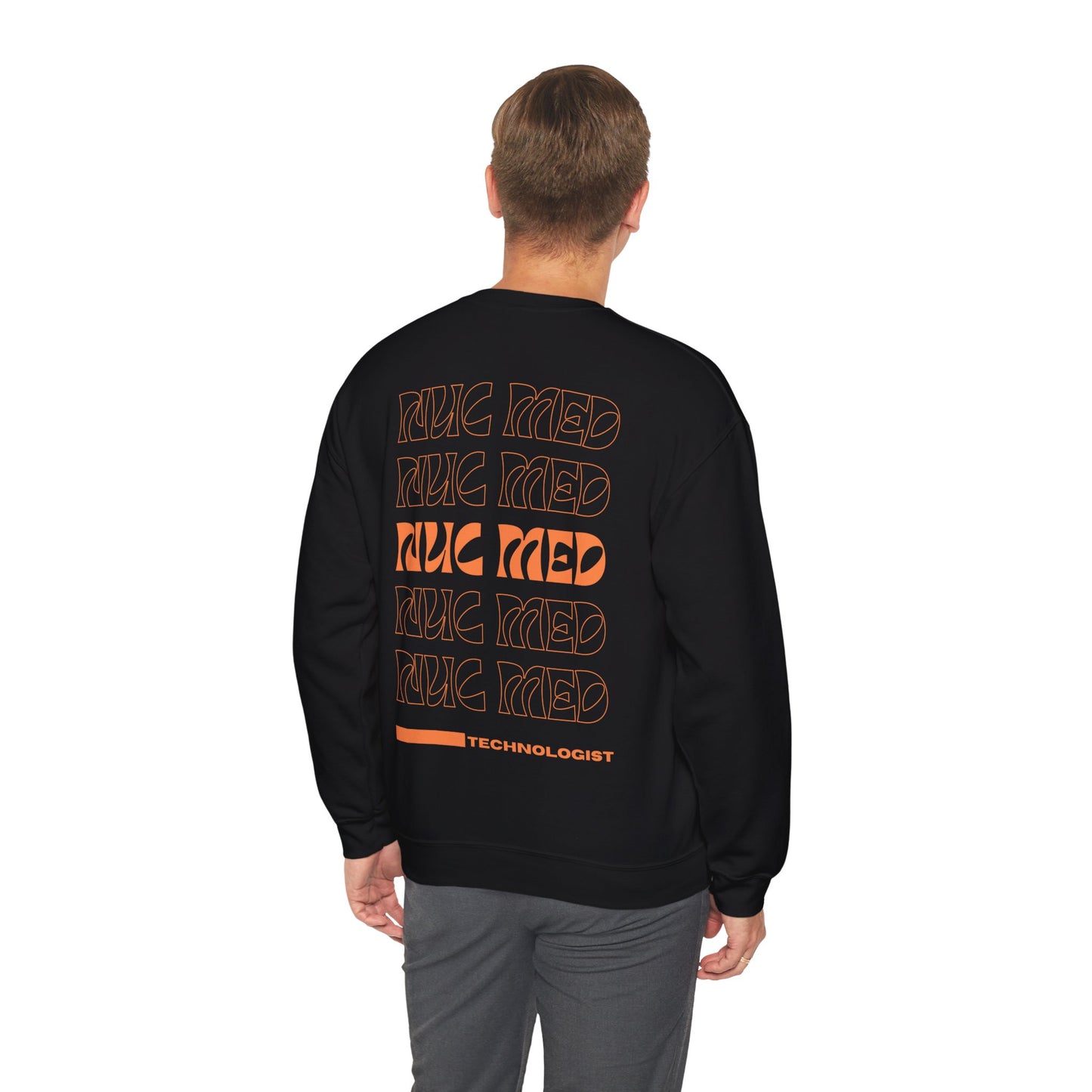 Unisex Nuc Med, Nuclear Medicine Technologist #beRADtechs orange Heavy Blend™ Crewneck Sweatshirt