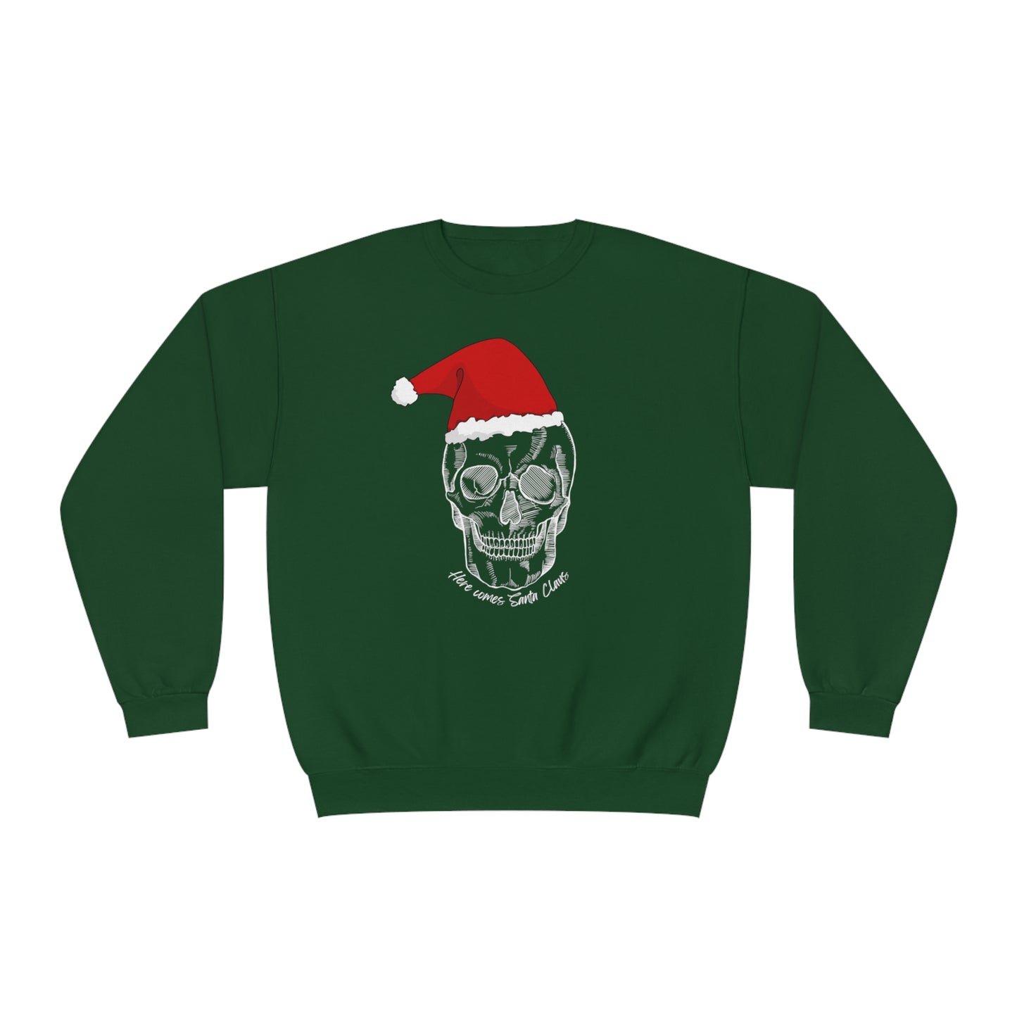 Unisex Here Comes Santa Claus Skull Red and Green NuBlend® Crewneck Sweatshirt