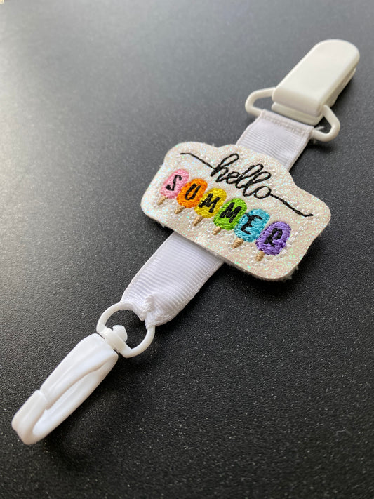 Hello Summer popsicle white badge clip