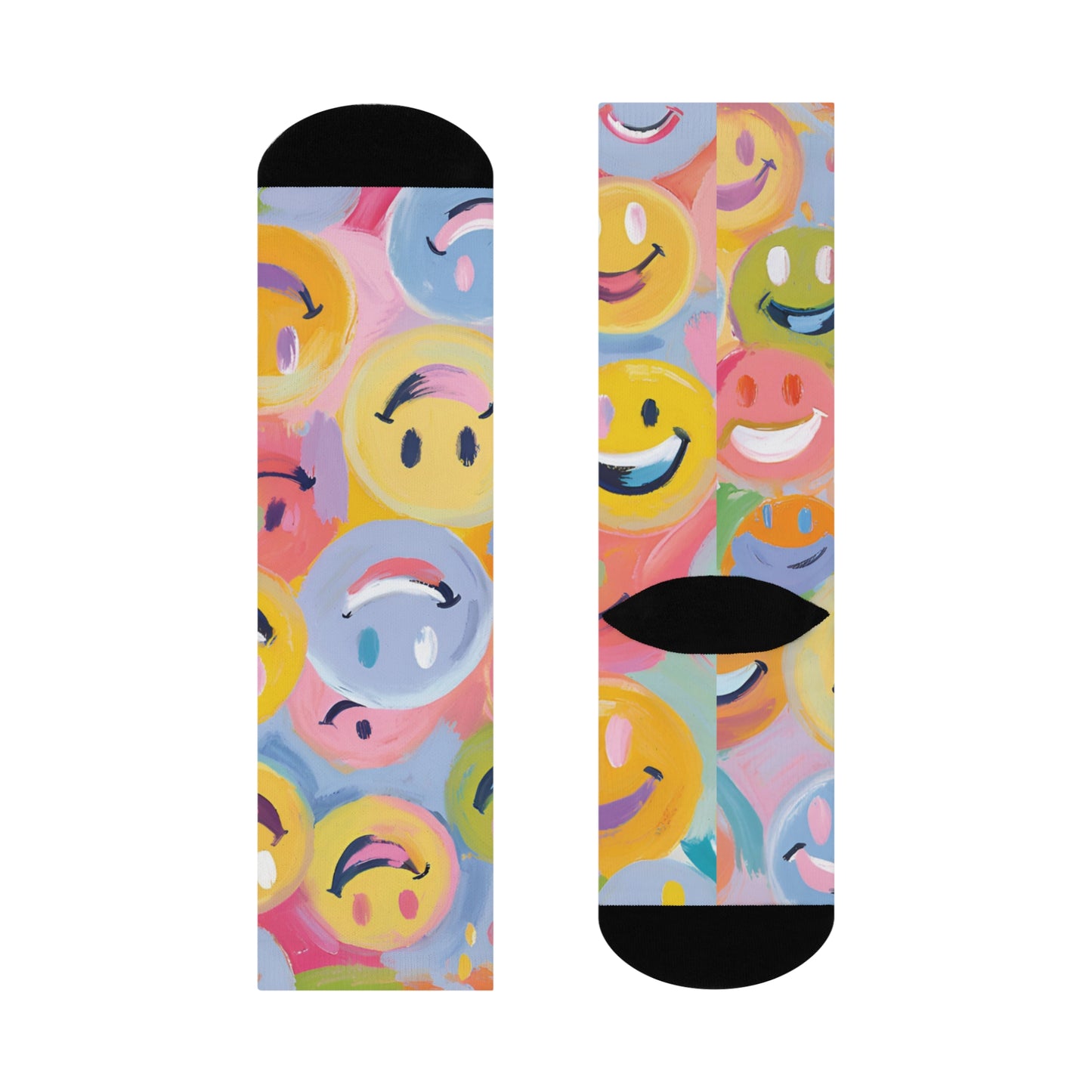 Colorful Smiley Face Crew Socks - Fun Cushioned Everyday Wear