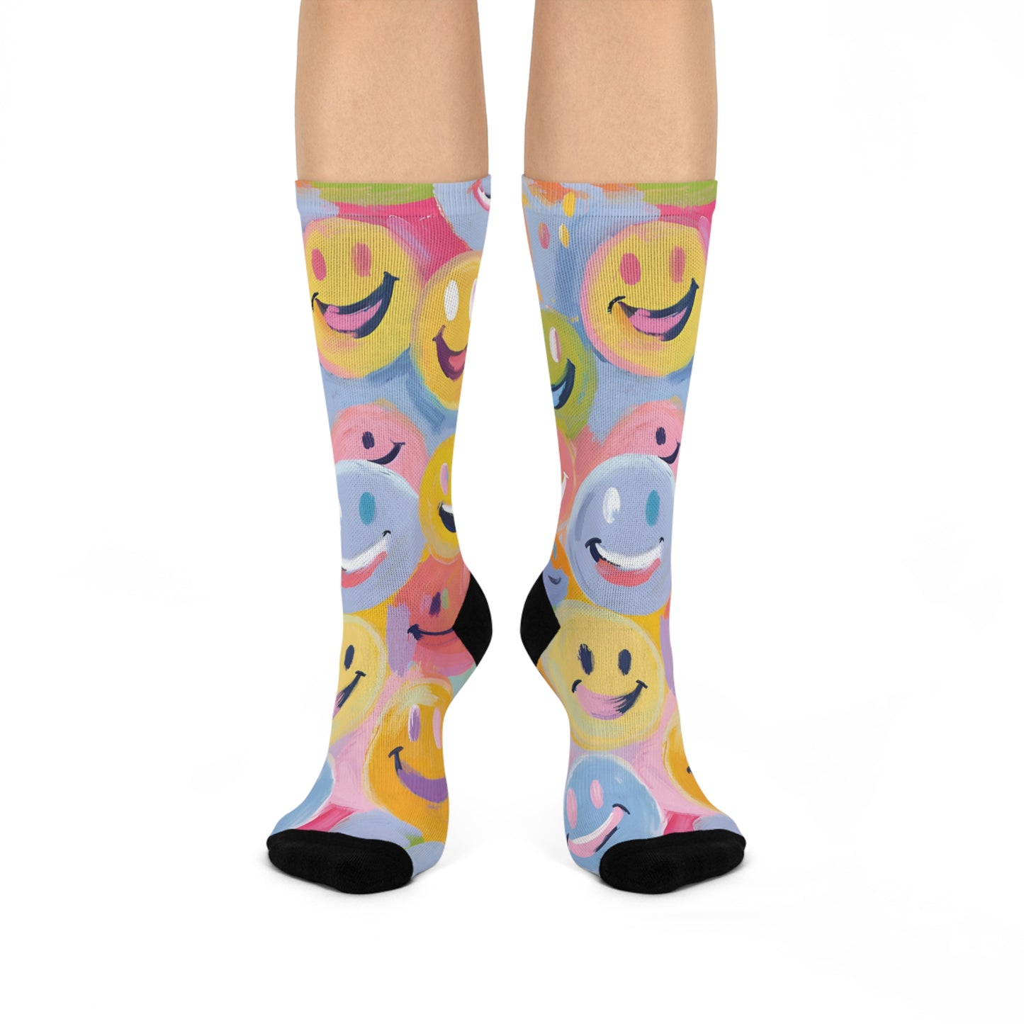 Colorful Smiley Face Crew Socks - Fun Cushioned Everyday Wear