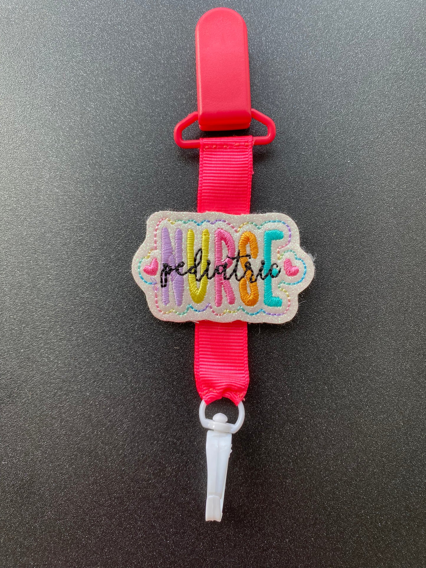 Pediatric Nurse hot pink MRI safe badge clip