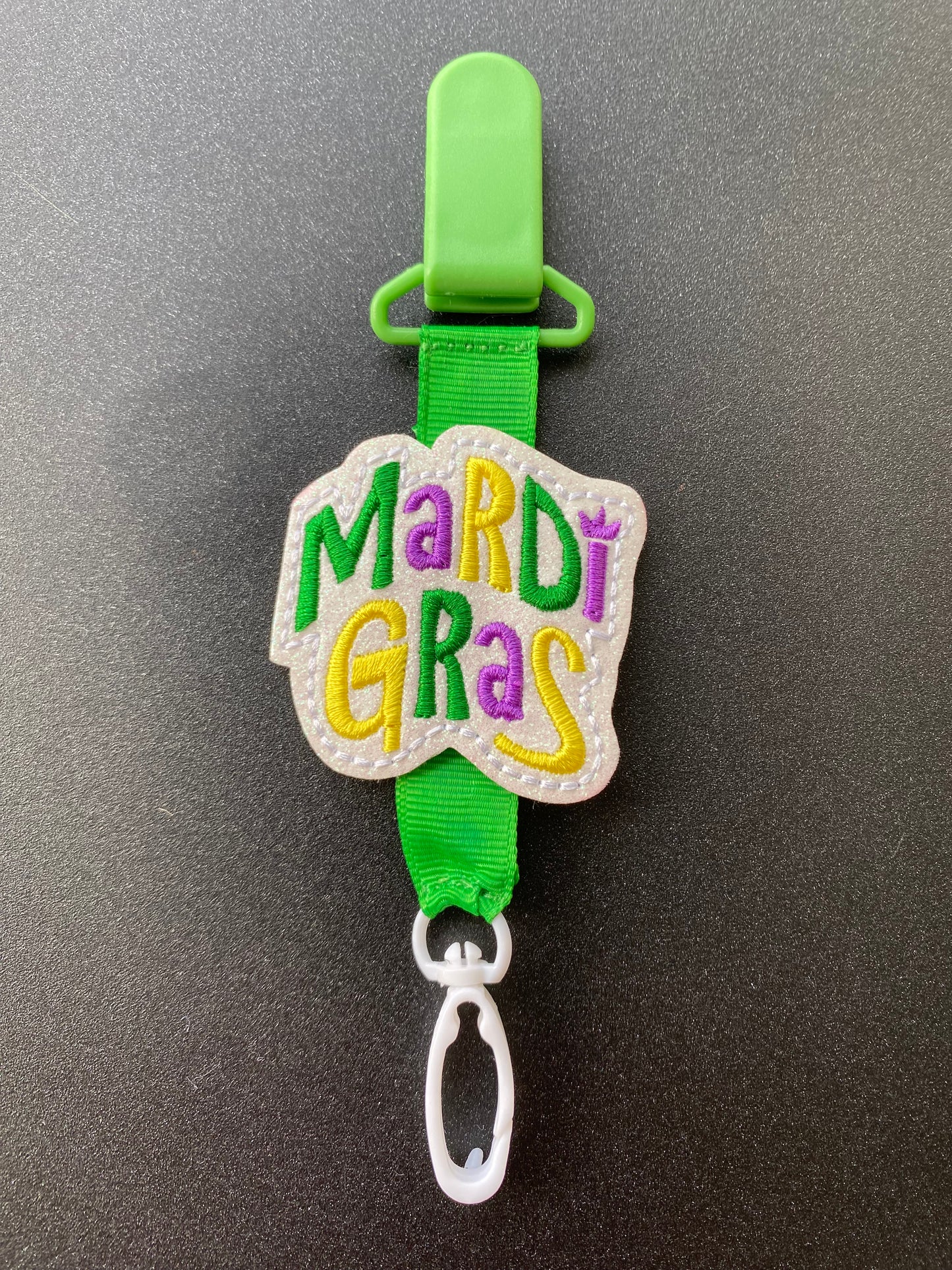 Mardi Gras royal green MRI safe badge clip