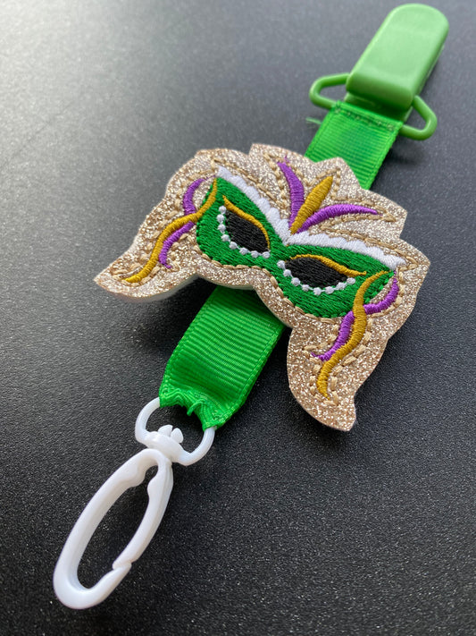 Mardi Gras gold mask royal green MRI safe badge clip