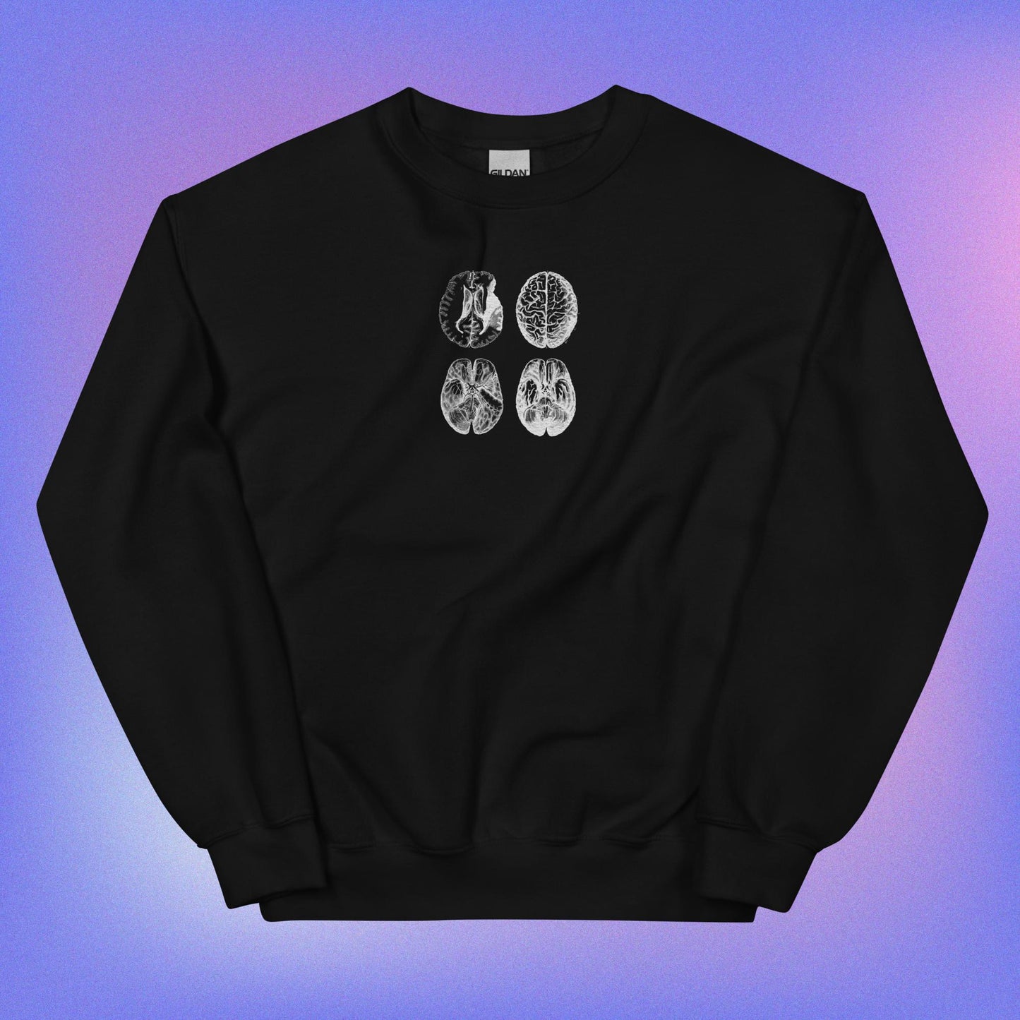 Embroidered Front Diffusion Brain Black Unisex Sweatshirt